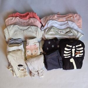 Set of 15 - Carter's + Assorted 0-3 Month Fall/Winter Baby Girl Bundle